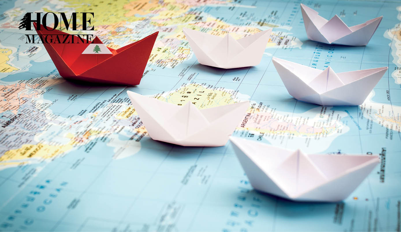 Paper Ships for Lebanese flag on a map