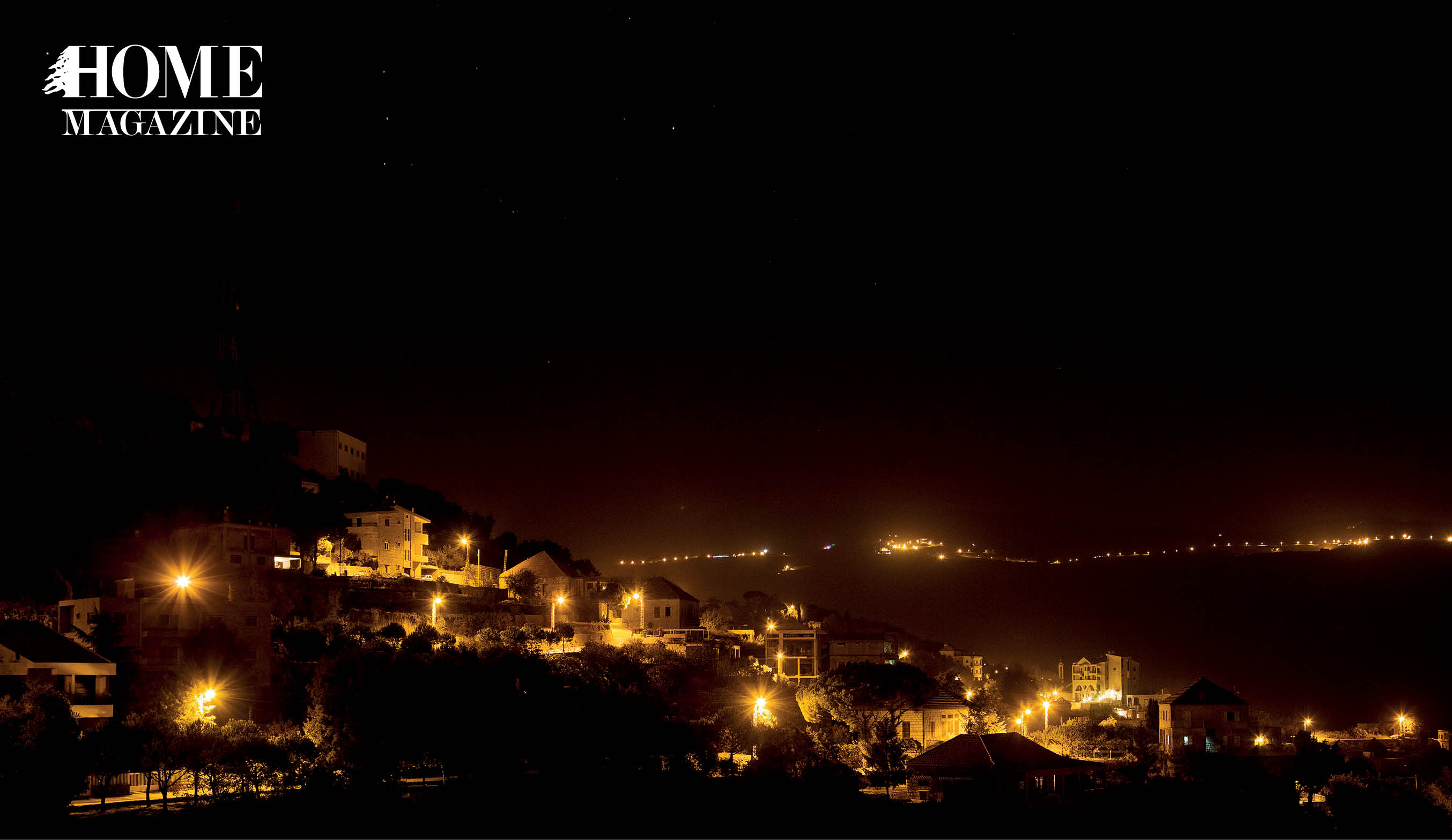 Landscape with houses at night