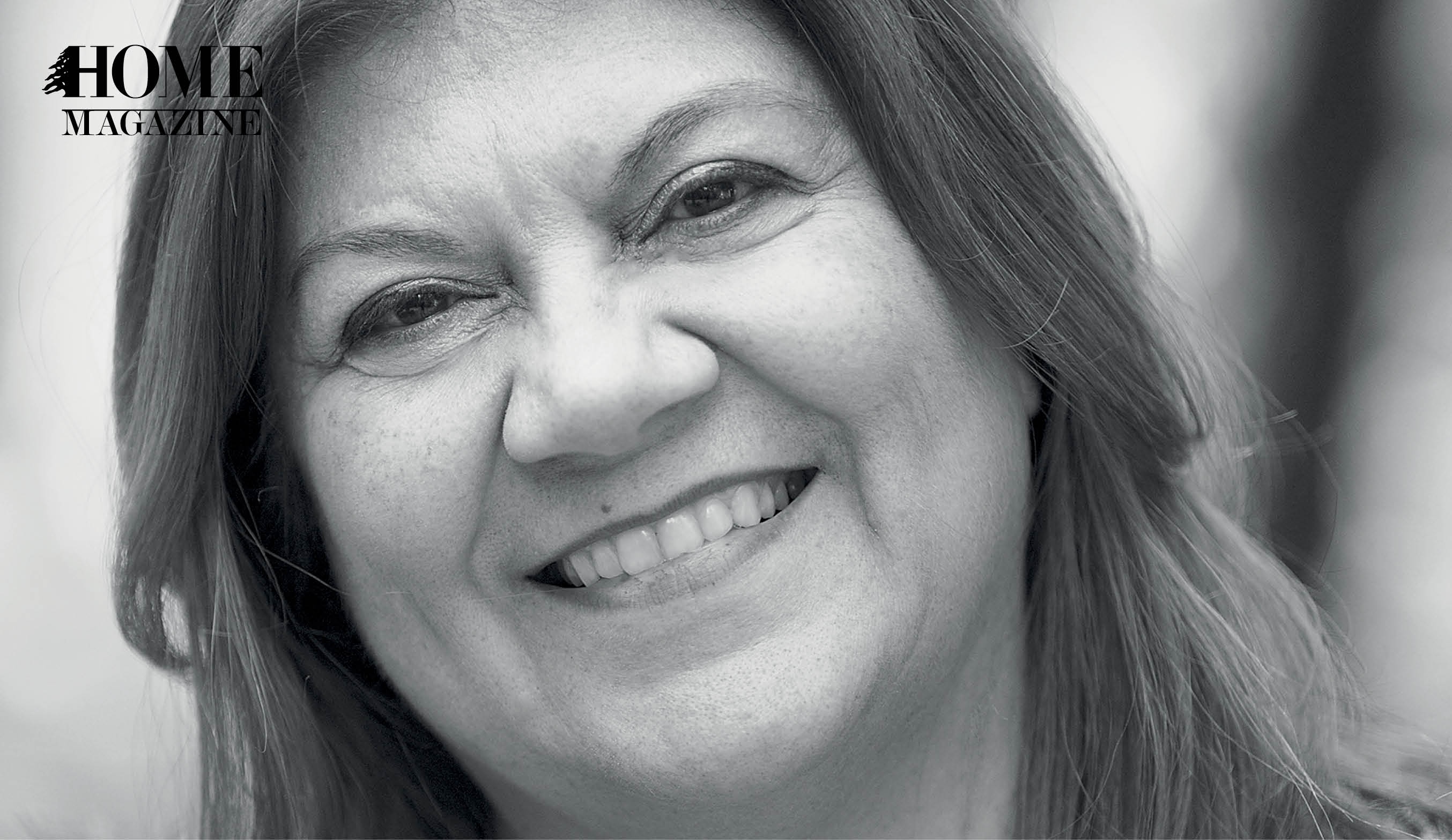 Smiling woman with straight hair