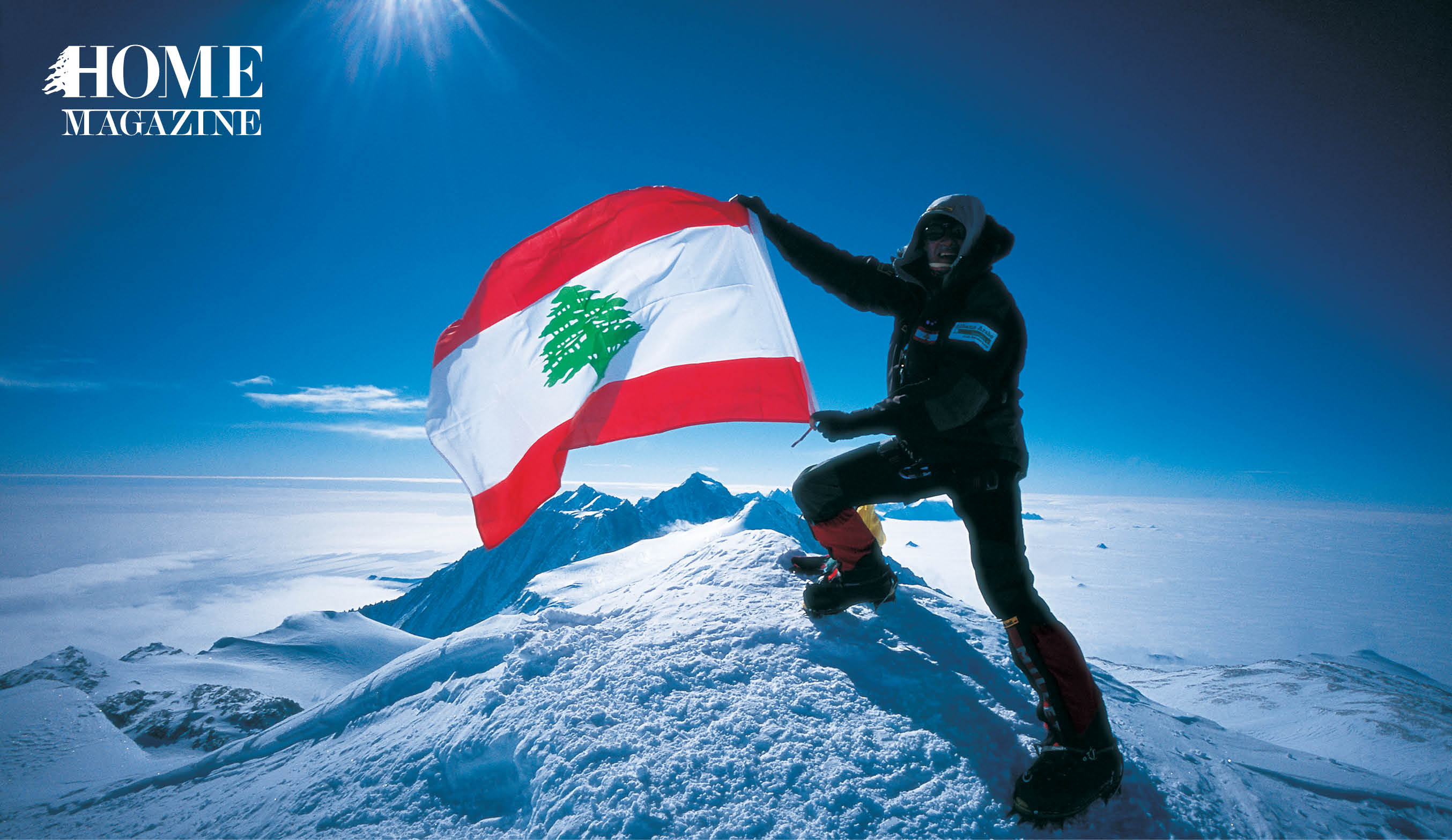 Man with Lebanese flag on snow slope