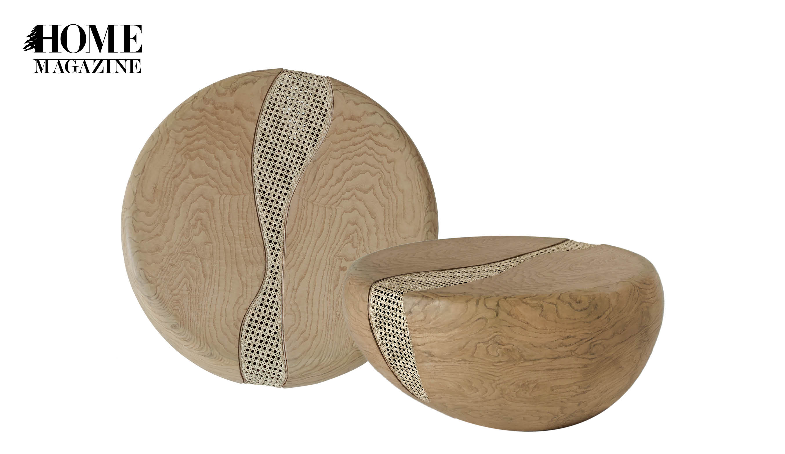 Two brown wood pouff