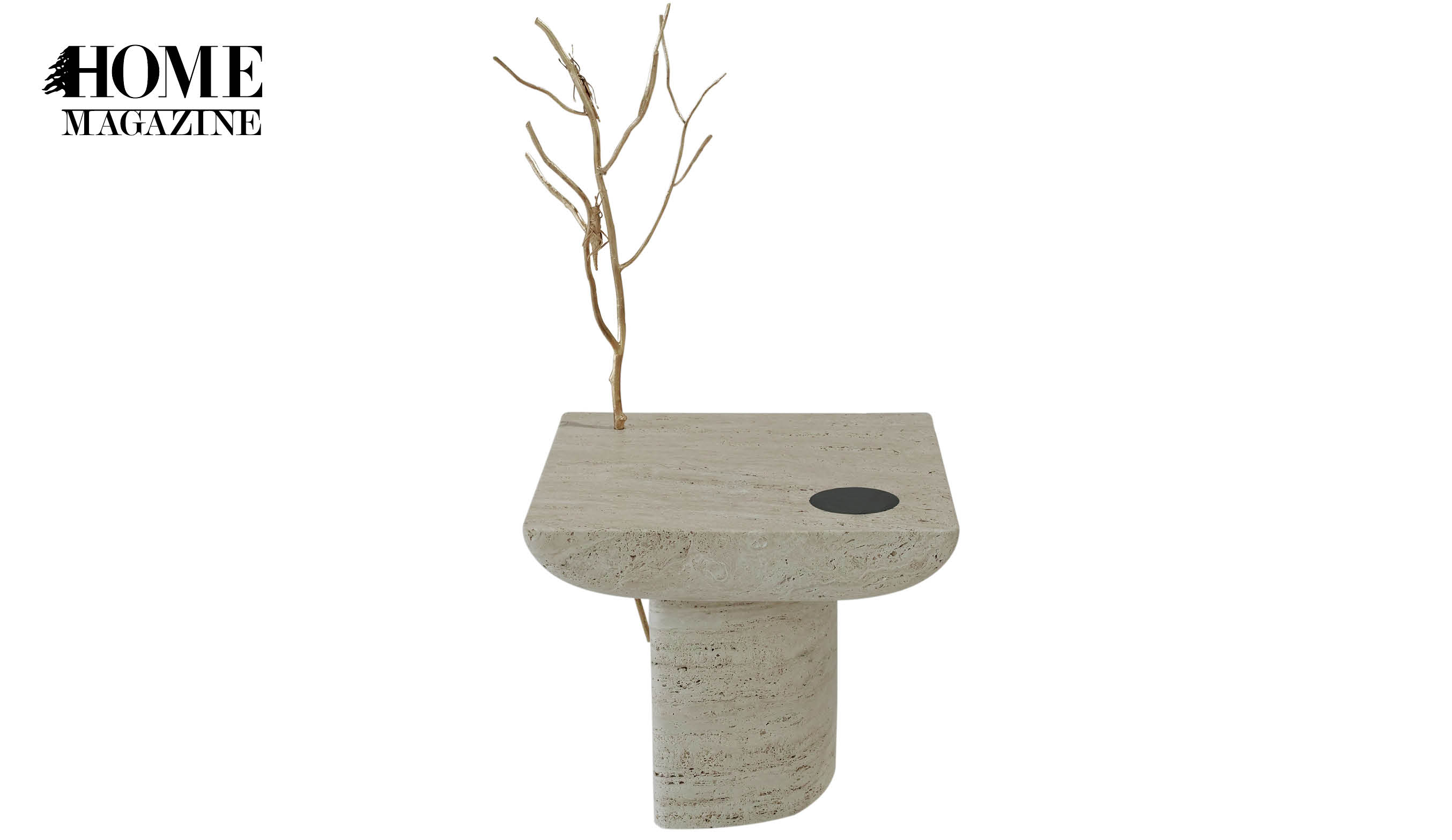 Beige rock with brown branch of tree