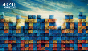 Colored bricks in red orange and yellow