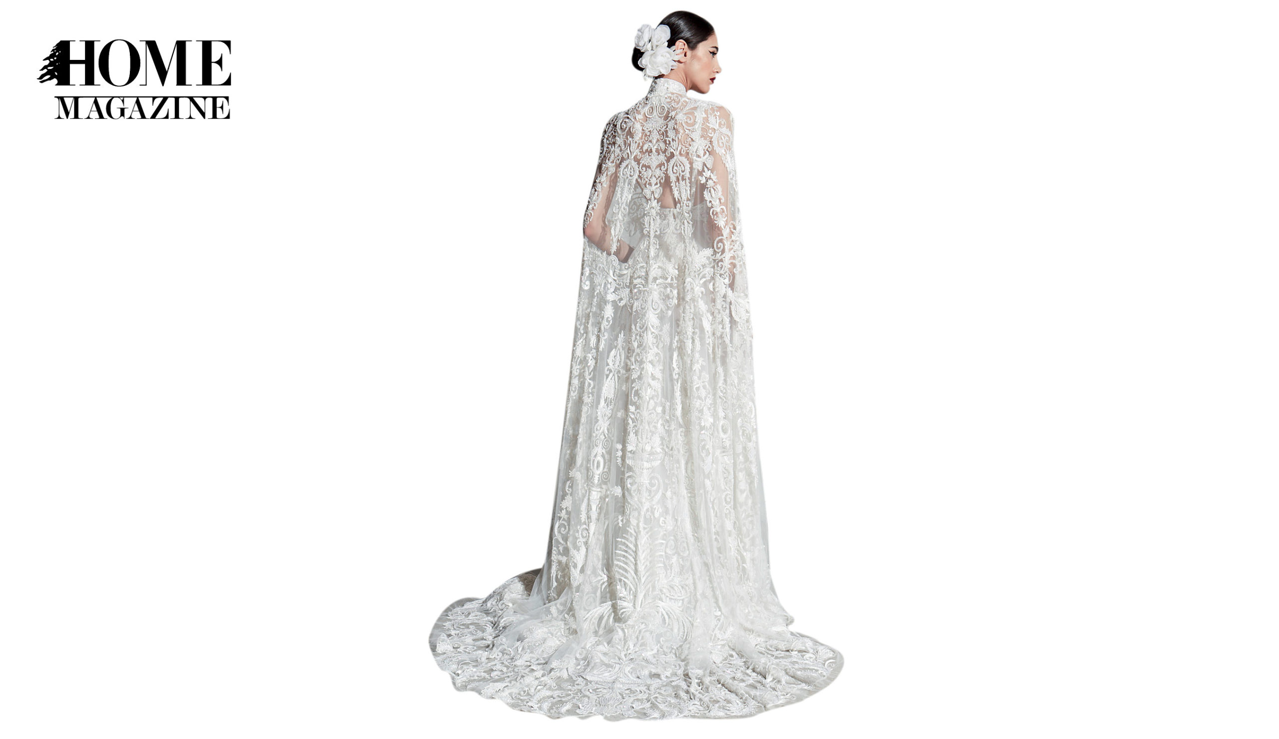 Back view of model in bridal dress