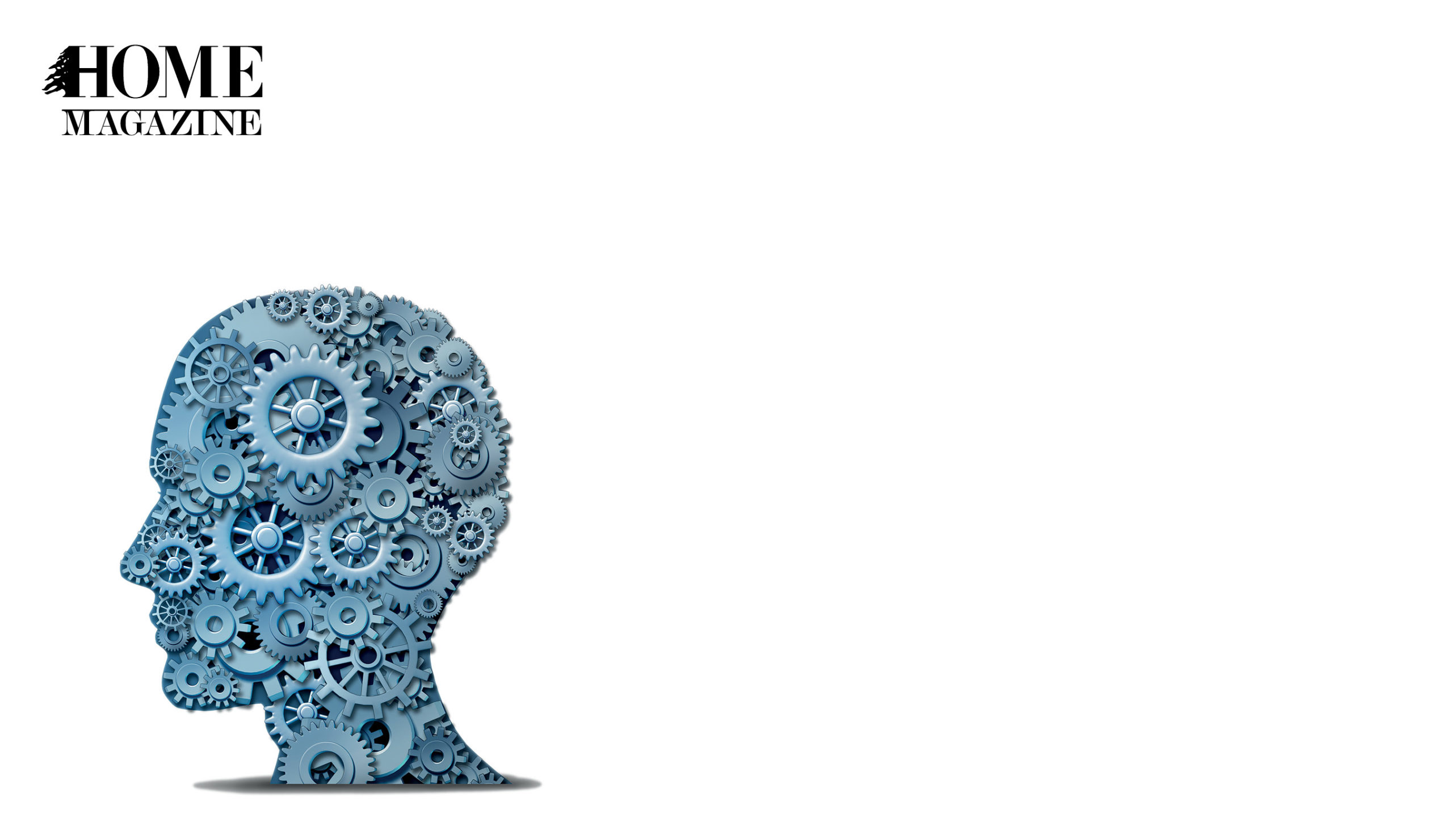 Illustration of human head made of blue metal round objects