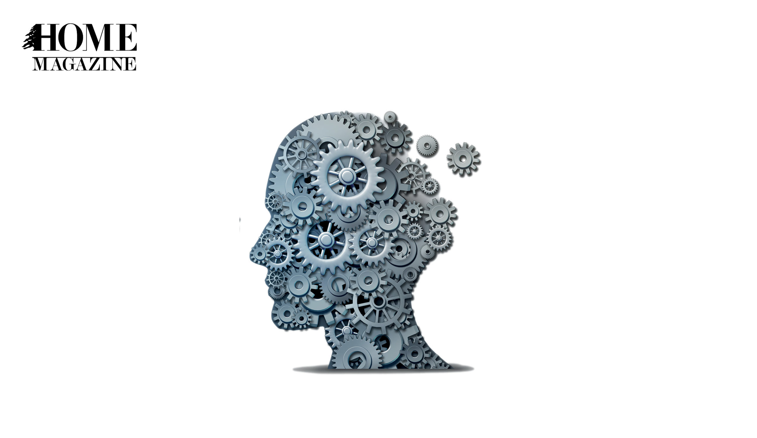 Illustration of a human head made of blue round metals with some parts fleeting