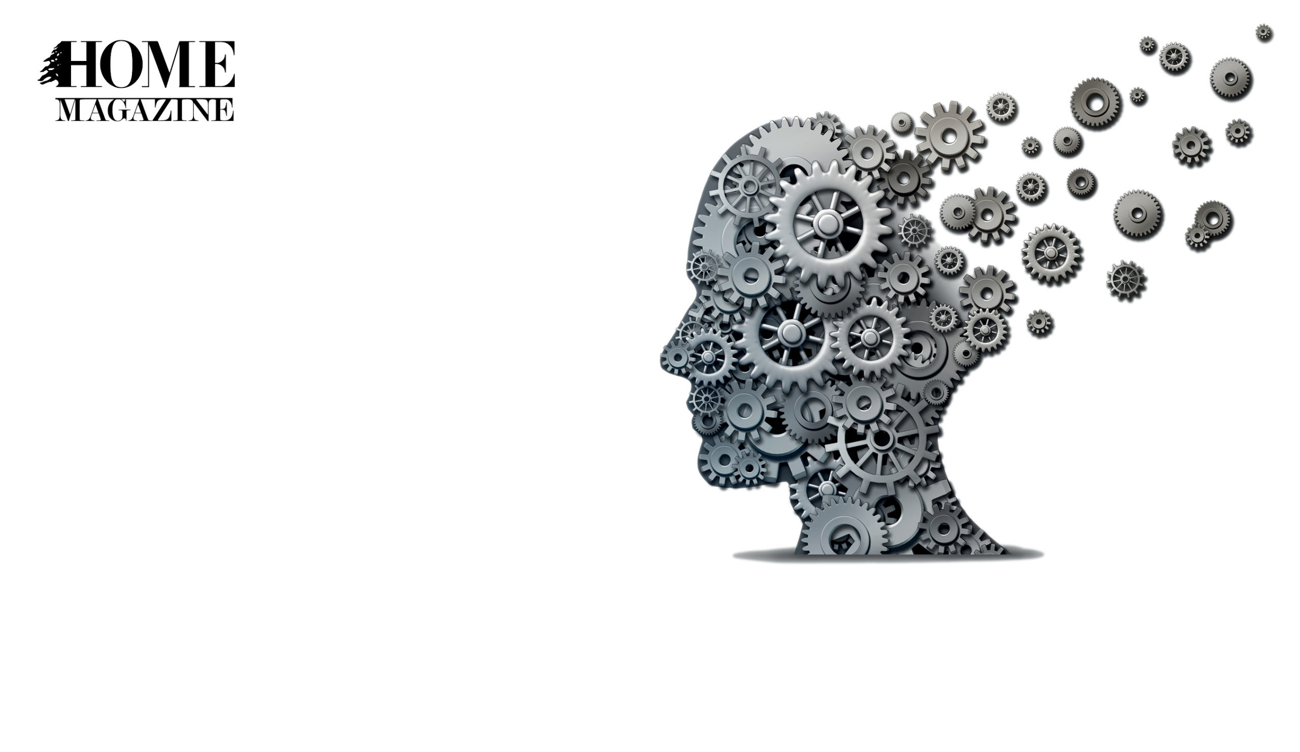 Illustration of a human head made of grey round metals with some parts fleeting