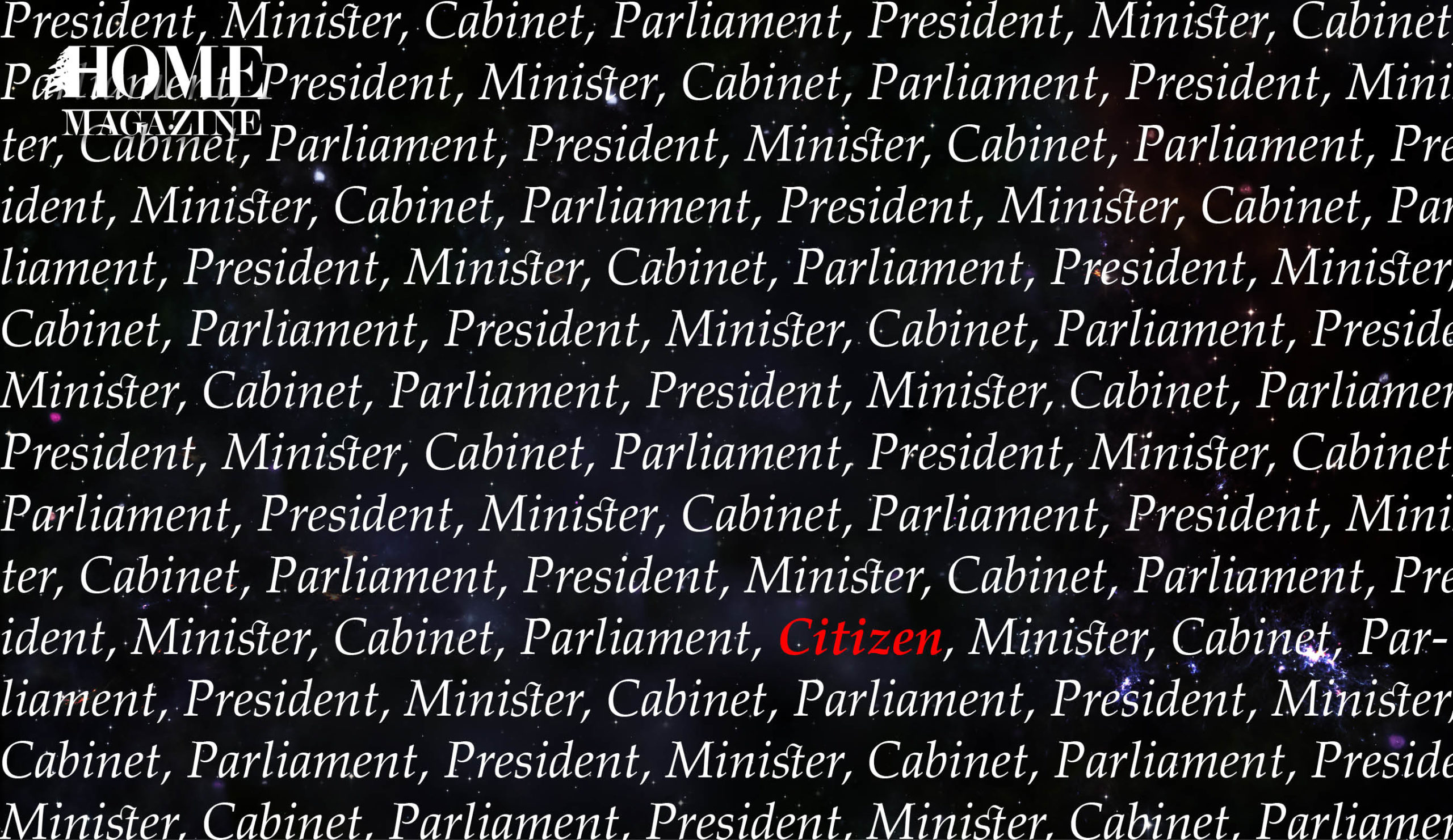 several words written all in white except the word citizen in red